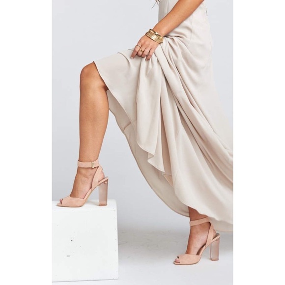 Dolce Vita Peach Nude Genuine Suede Leather Acrylic Clear Lucite Heel Sandals - Picture 5 of 12